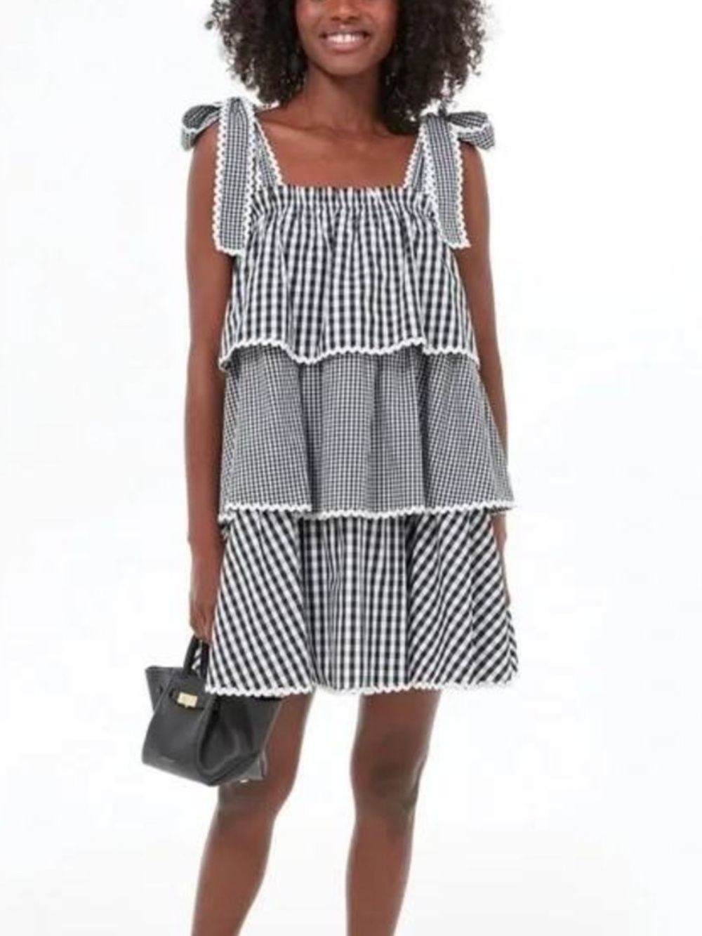 Hyacinth House Black Gingham Tiered Dress